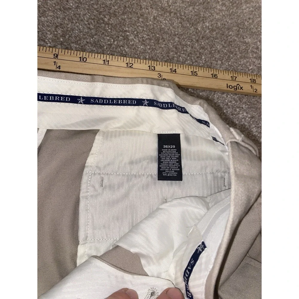 Saddlebred Khaki Pants Flat Front‎ Comfort Waist Wrinkle Resistant 36x29 Preppy